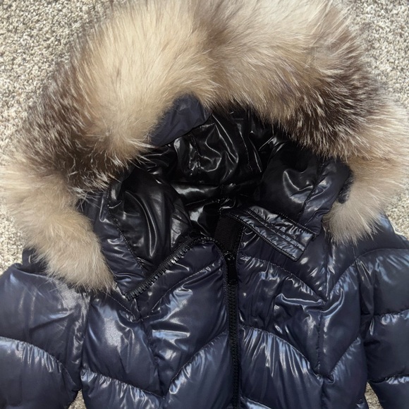 Moncler Navy Puffer Coat with Fur Hood - Picture 2 of 9